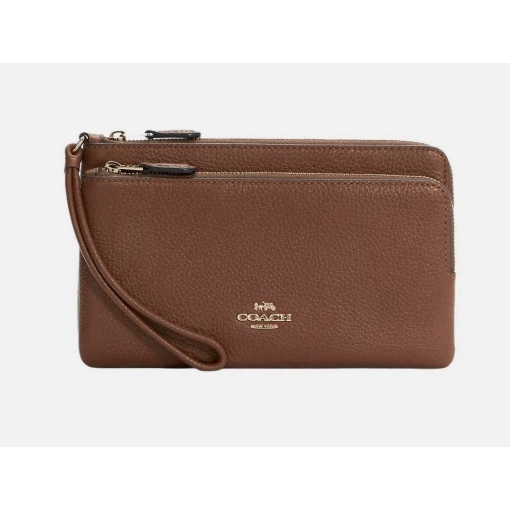 COACH Womens Double Zip‎ Wallet In Pebble Leather (IM Redwood) New With Tags
